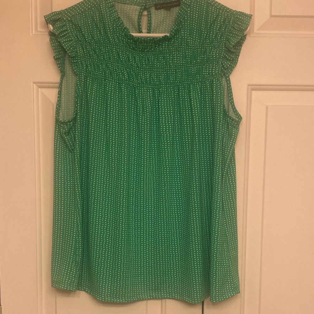 Adrianna Papell Green Dot Ruffle Yoke Sleeveless Top